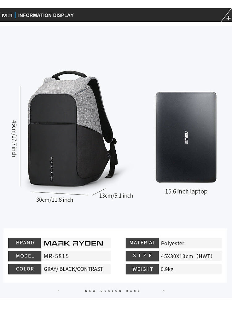 Mark Ryden Multifunction USB charging Men 15inch Laptop Backpack by buy2fix
