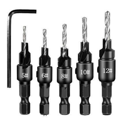 5 PCS/Set Countersink Woodworking Drill Bit Set Hexagon Screw Hardware Tool(Silver) - Drill & Drill Bits by buy2fix | Online Shopping UK | buy2fix