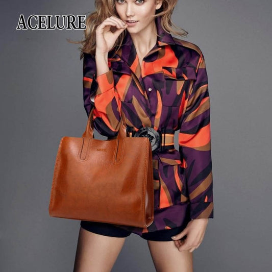 Leather Handbags Big Women Bag Casual Female Bags Trunk Tote Shoulder Bag Ladies Large Bolsos, Color:Brown - Handbags by buy2fix | Online Shopping UK | buy2fix
