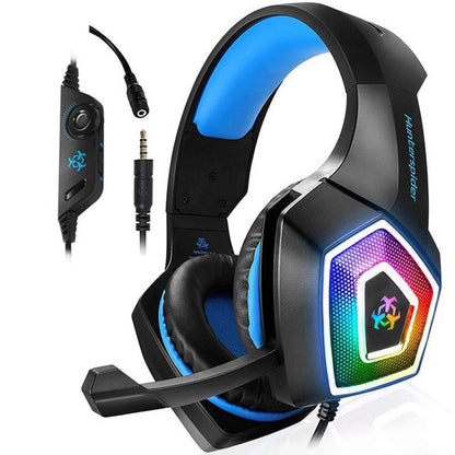V1 3.5mm RGB Colorful Luminous Wire Control Gaming Headset, Cable Length: 2.2m(Black Blue) by buy2fix