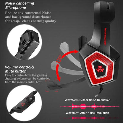 V1 3.5mm RGB Colorful Luminous Wire Control Gaming Headset, Cable Length: 2.2m(Black Blue) by buy2fix