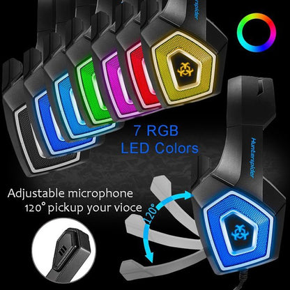 V1 3.5mm RGB Colorful Luminous Wire Control Gaming Headset, Cable Length: 2.2m(Black Blue) by buy2fix