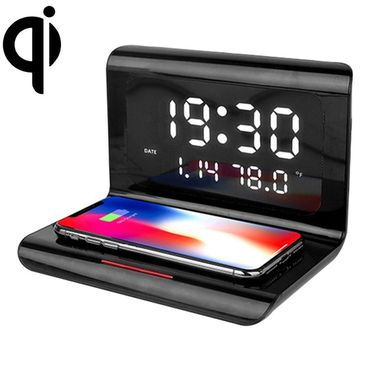RT1 10W QI Universelles kabelloses Multifunktions-Ladegerät für Mobiltelefone mit Wecker und Zeit- / Kalender- / Temperaturanzeige (Schwarz)