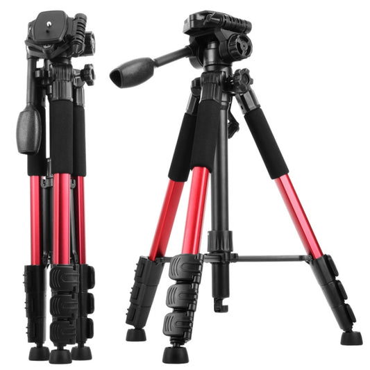 Q111 4-Section Folding Legs Live Broadcast Aluminum Alloy Tripod Mount with Three-dimensional Damping Tripod Heads(Red) - Tripods by buy2fix | Online Shopping UK | buy2fix