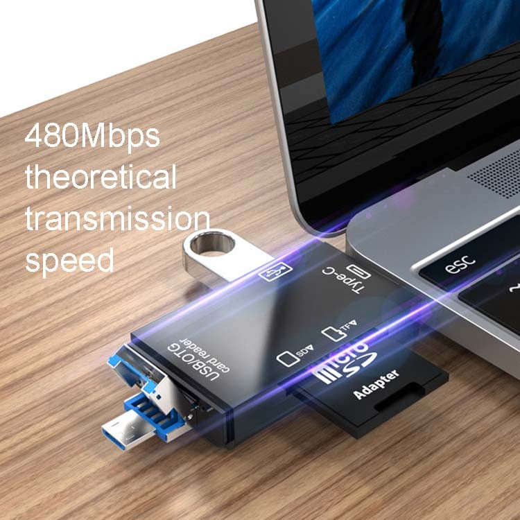 2 PCS Type-C & Micro USB & USB 2.0 3 in 1 Ports Multi-function Card Reader, Support U Disk / TF / SD(Black) by buy2fix