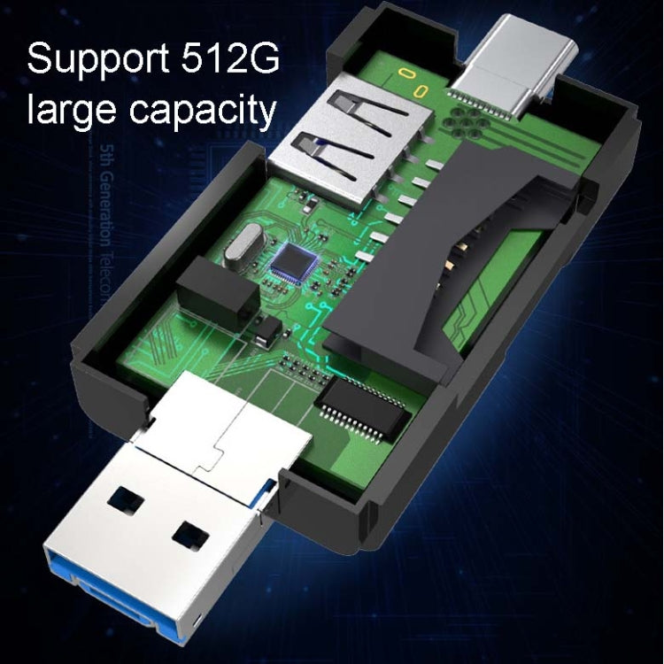 2 PCS Type-C & Micro USB & USB 2.0 3 in 1 Ports Multi-function Card Reader, Support U Disk / TF / SD(Black) by buy2fix