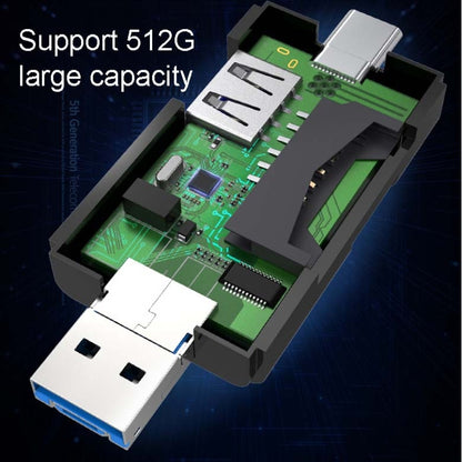 2 PCS Type-C & Micro USB & USB 2.0 3 in 1 Ports Multi-function Card Reader, Support U Disk / TF / SD(Black) by buy2fix