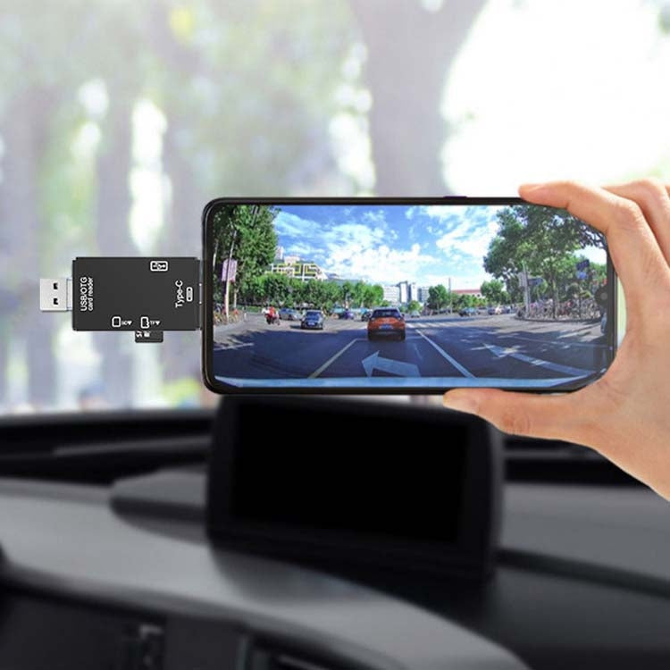 2 PCS Type-C & Micro USB & USB 2.0 3 in 1 Ports Multi-function Card Reader, Support U Disk / TF / SD(Black) by buy2fix