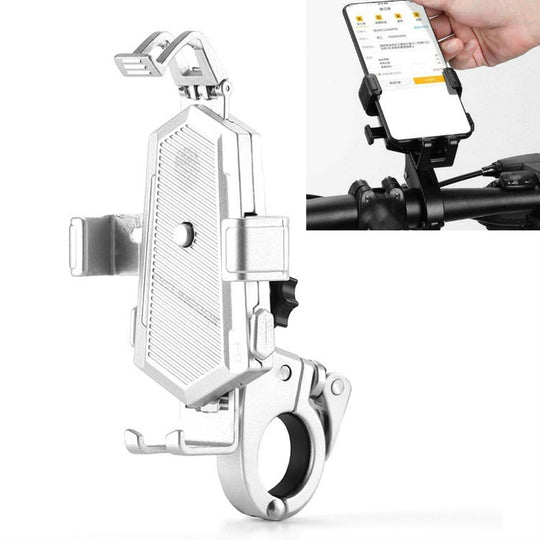 Le support de téléphone portable pour vélo peut pivoter et ajuster le support fixe en alliage d'aluminium, support de maintien automatique, style : installation sur le guidon (argent)
