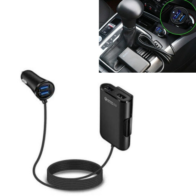 One For Four 8A Car Charger QC3.0 Fast Charge 4USB Car Front And Rear Seat Car Charger - Car Charger by buy2fix | Online Shopping UK | buy2fix