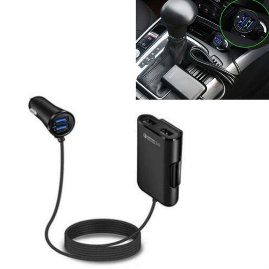 One For Four 8A Car Charger QC3.0 Fast Charge 4USB Car Front And Rear Seat Car Charger - Car Charger by buy2fix | Online Shopping UK | buy2fix