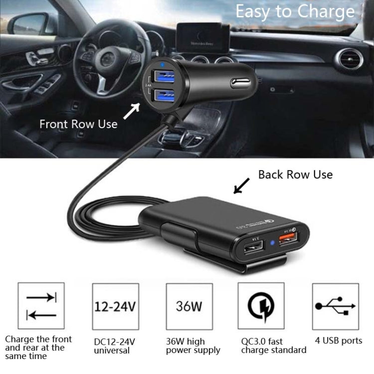 One For Four 8A Car Charger QC3.0 Fast Charge 4USB Car Front And Rear Seat Car Charger - Car Charger by buy2fix | Online Shopping UK | buy2fix