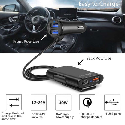One For Four 8A Car Charger QC3.0 Fast Charge 4USB Car Front And Rear Seat Car Charger - Car Charger by buy2fix | Online Shopping UK | buy2fix