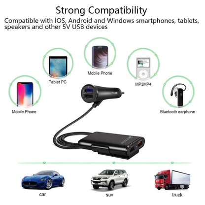 One For Four 8A Car Charger QC3.0 Fast Charge 4USB Car Front And Rear Seat Car Charger - Car Charger by buy2fix | Online Shopping UK | buy2fix