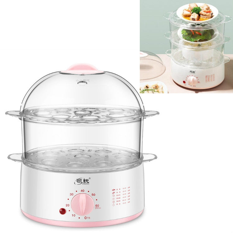 LINGRUI Timer Mini Multi-Function Egg Cooker Automatic Power Off Home Breakfast Machine, CN Plug, Specification:Double Layers(Pink) - Rice Cookers by buy2fix | Online Shopping UK | buy2fix