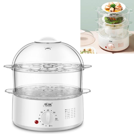 LINGRUI Timer Mini Multi-Function Egg Cooker Automatic Power Off Home Breakfast Machine, CN Plug, Specification:Double Layers(Grey) - Rice Cookers by buy2fix | Online Shopping UK | buy2fix