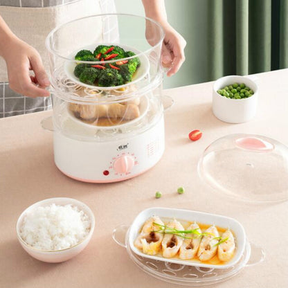 LINGRUI Timer Mini Multi-Function Egg Cooker Automatic Power Off Home Breakfast Machine, CN Plug, Specification:Double Layers(Pink) - Rice Cookers by buy2fix | Online Shopping UK | buy2fix