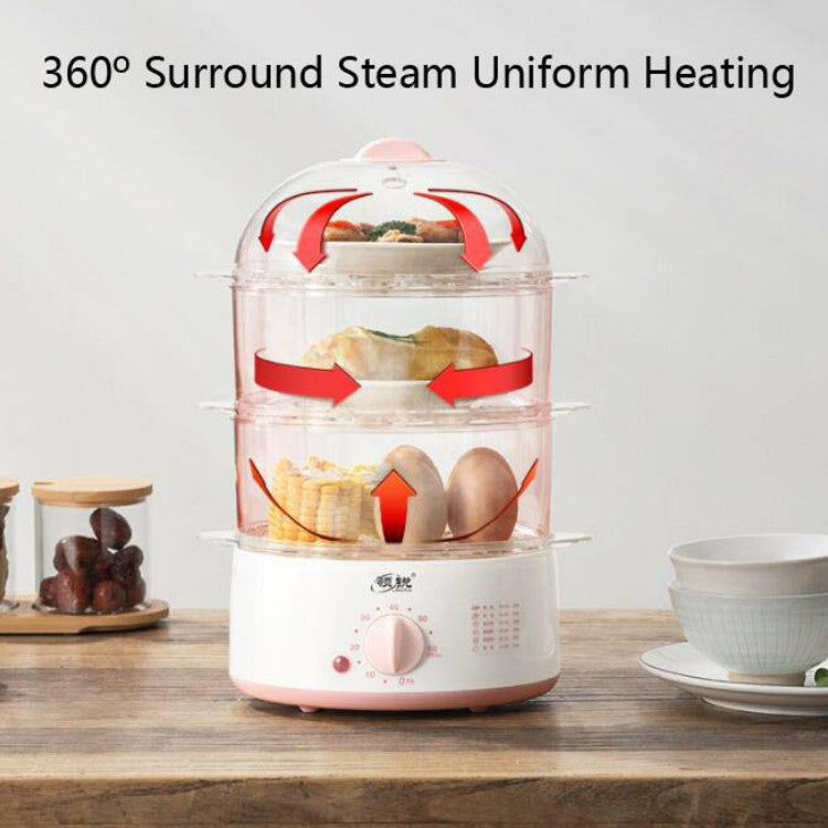 LINGRUI Timer Mini Multi-Function Egg Cooker Automatic Power Off Home Breakfast Machine, CN Plug, Specification:Double Layers(Pink) - Rice Cookers by buy2fix | Online Shopping UK | buy2fix