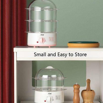 LINGRUI Timer Mini Multi-Function Egg Cooker Automatic Power Off Home Breakfast Machine, CN Plug, Specification:Double Layers(Grey) - Rice Cookers by buy2fix | Online Shopping UK | buy2fix