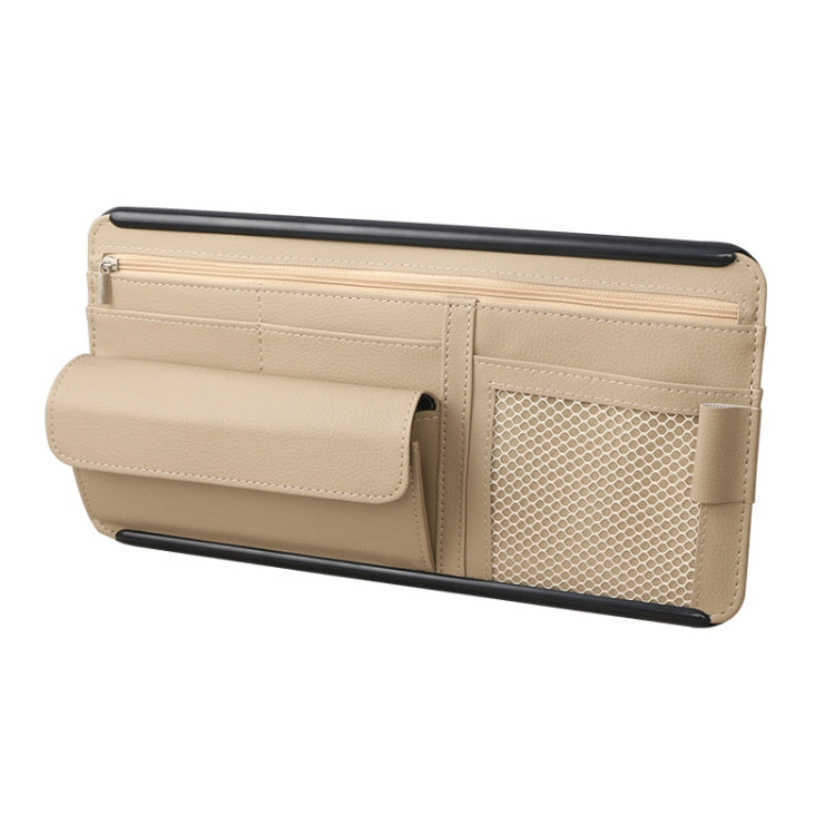 Car Sun Block Glasses Case Document Holder Car Plastic Frame Zipper Type Multi-Function Card Bag Storage Bag(Beige) by buy2fix