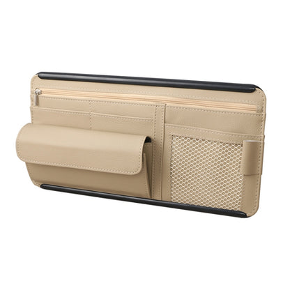 Car Sun Block Glasses Case Document Holder Car Plastic Frame Zipper Type Multi-Function Card Bag Storage Bag(Beige) by buy2fix