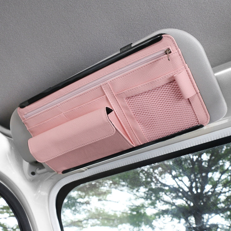 Car Sun Block Glasses Case Document Holder Car Plastic Frame Zipper Type Multi-Function Card Bag Storage Bag(Pink) by buy2fix