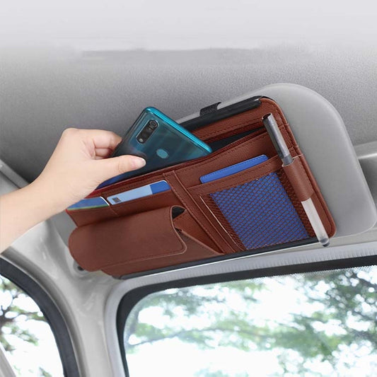 Car Sun Block Glasses Case Document Holder Car Plastic Frame Zipper Type Multi-Function Card Bag Storage Bag(Brown) by buy2fix