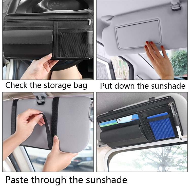 Car Sun Block Glasses Case Document Holder Car Plastic Frame Zipper Type Multi-Function Card Bag Storage Bag(Beige) by buy2fix