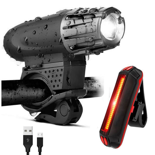 Bike Light USB Rechargeable Mountain Bike Warning Light, Specification:Front Light + Tail Light by buy2fix