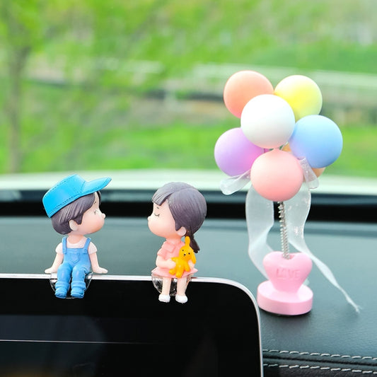 In Car Ornament Lovely Kissing Couple Doll, Colour:Blue+Spring Balloon by buy2fix