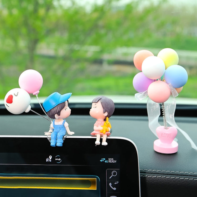 In Car Ornament Lovely Kissing Couple Doll, Colour:Blue Balloon+Spring Balloon by buy2fix