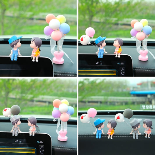 In Car Ornament Lovely Kissing Couple Doll, Colour:Blue Balloon+Spring Balloon by buy2fix