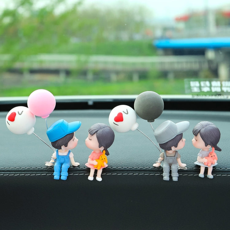 In Car Ornament Lovely Kissing Couple Doll, Colour:Gray Couple + Gray Balloon + Blue Pink White Balloon by buy2fix