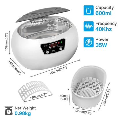 35W 600ml Mini Ultrasonic Cleaner Glasses Jewelry Household Ultrasonic Cleaner, Plug Type:220V UK Plug - Ultrasonic Cleaner by buy2fix | Online Shopping UK | buy2fix