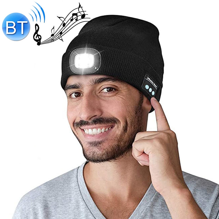 Outdoor Night Running Night Fishing LED Light Illumination Bluetooth 5.0 Knitted Hat (Black) by buy2fix