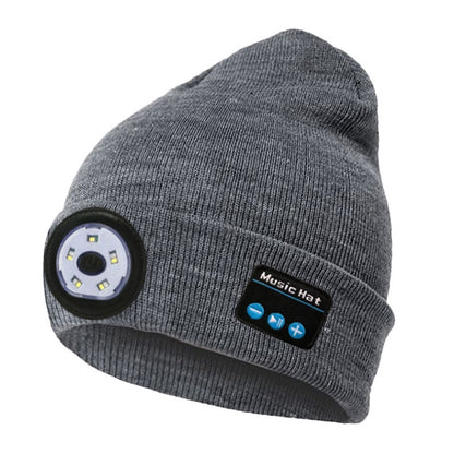 Outdoor Night Running Night Fishing LED Light Illumination Bluetooth 5.0 Knitted Hat (Grey) by buy2fix