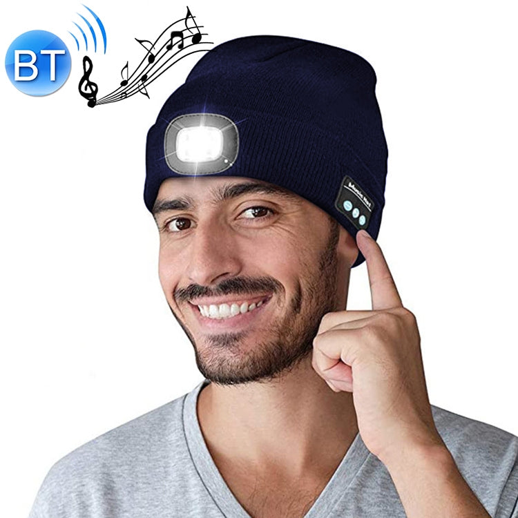Outdoor Night Running Night Fishing LED Light Illumination Bluetooth 5.0 Knitted Hat (Navy Blue) by buy2fix