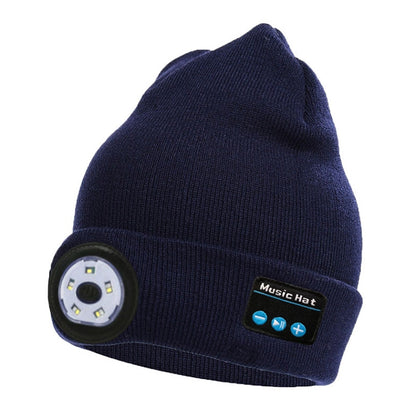 Outdoor Night Running Night Fishing LED Light Illumination Bluetooth 5.0 Knitted Hat (Navy Blue) by buy2fix
