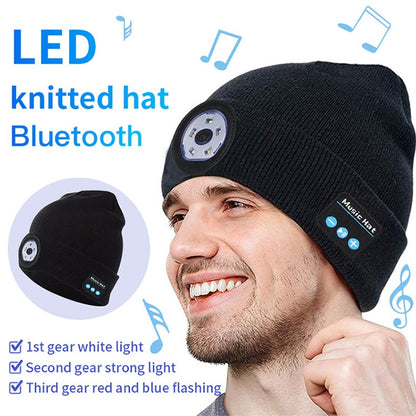 Outdoor Night Running Night Fishing LED Light Illumination Bluetooth 5.0 Knitted Hat (Black) by buy2fix