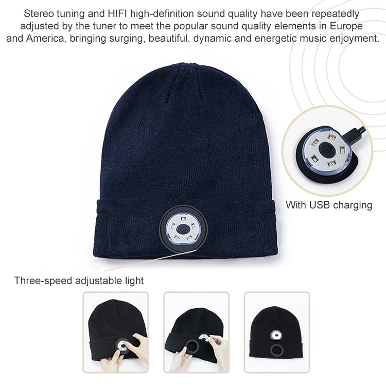Outdoor Night Running Night Fishing LED Light Illumination Bluetooth 5.0 Knitted Hat (Navy Blue) by buy2fix