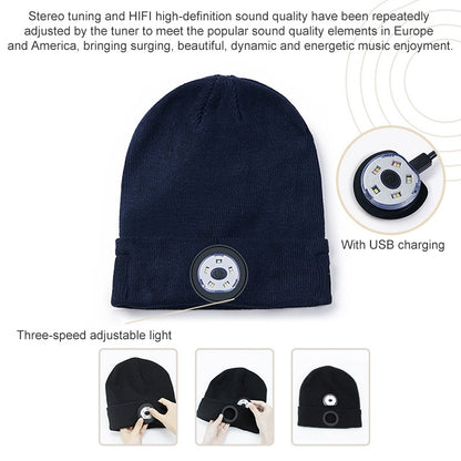 Outdoor Night Running Night Fishing LED Light Illumination Bluetooth 5.0 Knitted Hat (Navy Blue) by buy2fix