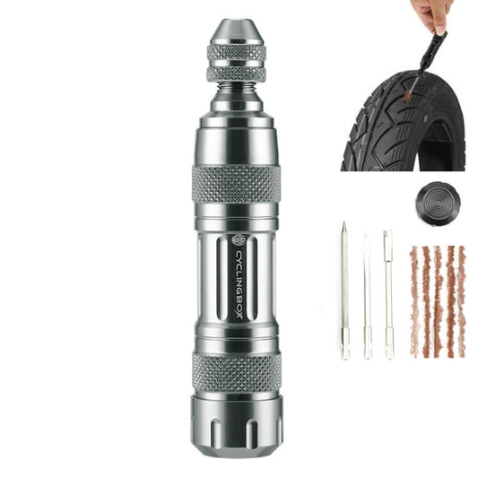 CYCLINGBOX Mountain Bike Vacuum Aluminum Alloy Tire Repair Tool Bicycle Repair Integrated Storage Design Tool(Silver) - Maintenance tools by CYCLINGBOX | Online Shopping UK | buy2fix