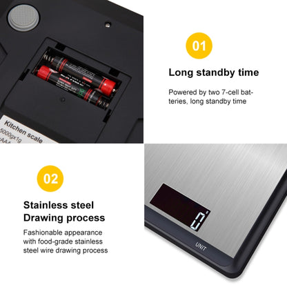 5kg/1g Stainless Steel Kitchen Scale Household Food Electronic Scale(Black) by buy2fix