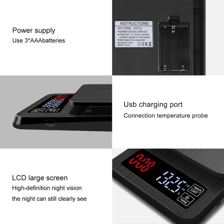 Household Hand-Pushed Coffee Scale USB-Powered Smart Kitchen Scale With Timing, Specification: 5kg/0.1g by buy2fix