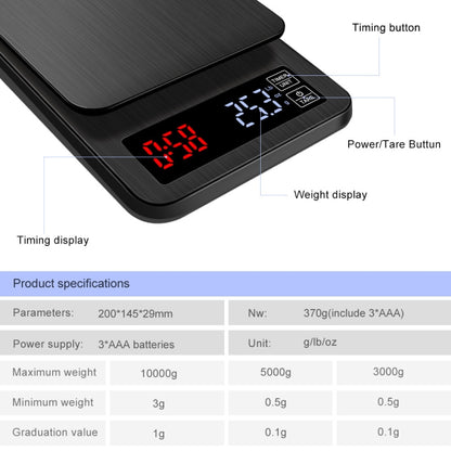 Household Hand-Pushed Coffee Scale USB-Powered Smart Kitchen Scale With Timing, Specification: 5kg/0.1g by buy2fix