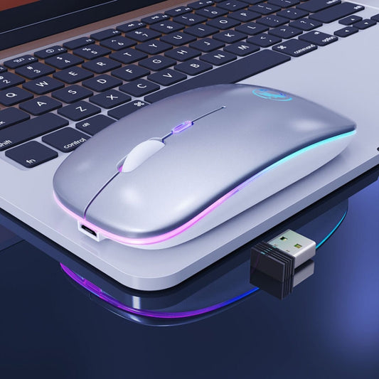 iMICE  E-1300 4 Keys 1600DPI Luminous Wireless Silent Desktop Notebook Mini Mouse, Style:Charging Luminous Edition(Silver) - Wireless Mice by iMICE | Online Shopping UK | buy2fix