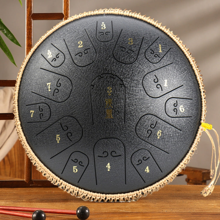 15-Tone Ethereal Drum 14-Inch Steel Tongue Drum Hollow Drum Sanskrit Drummer Disc(Black) by buy2fix