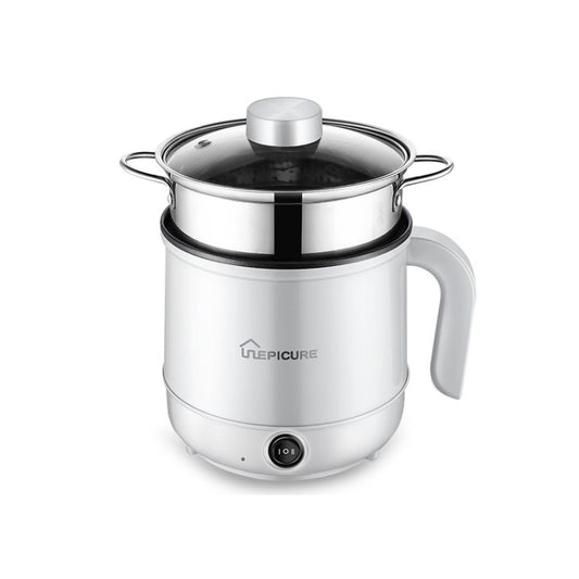 Multi-Function Electric-Cooker Mini Dormitory Student Cooking Rice Stir Frying Non-Stick Pot, 110V US Plug, Colour: White Manual Style with Steaming Grid(1.7L) - Rice Cookers by buy2fix | Online Shopping UK | buy2fix
