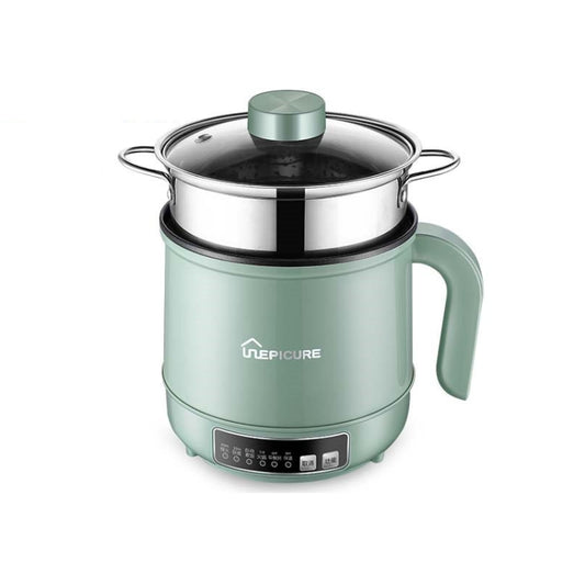 Multi-Function Electric-Cooker Mini Dormitory Student Cooking Rice Stir Frying Non-Stick Pot, 110V US Plug, Colour: Green Smart with Steam Grid(1.7L) - Rice Cookers by buy2fix | Online Shopping UK | buy2fix