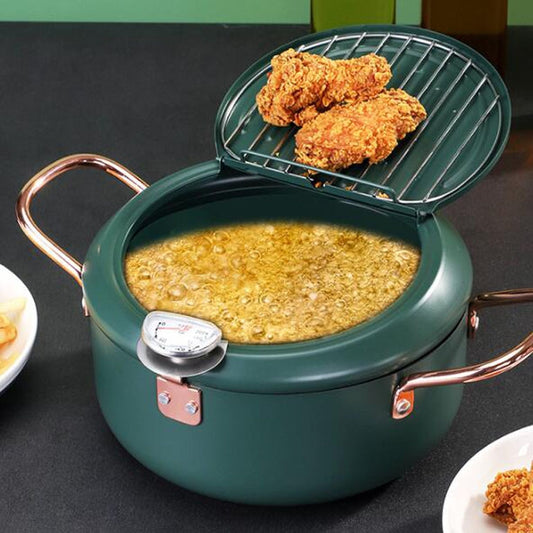 20cm Fryer Pot Household Non-Stick Pan Temperature Control Mini Frying Pot(Olive Green) - Electric Deep Fryers by buy2fix | Online Shopping UK | buy2fix
